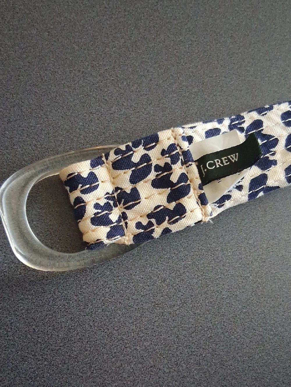 * J.Crew M/L Cotton Mushroom Pattern Belt Cream Navy Blue Nwot - Picture 5 of 10
